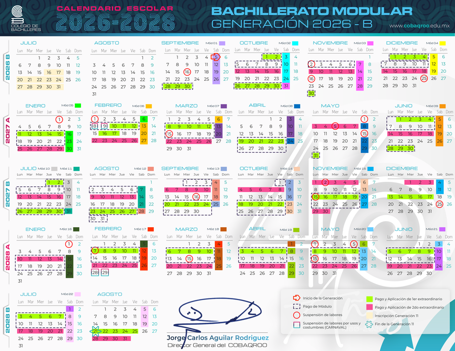 Calendario escolar 2026 B – 2027 A Bachillerato Modular